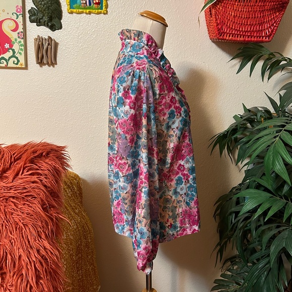 70s vintage Teddy of California floral polyester button down blouse - Picture 4 of 11